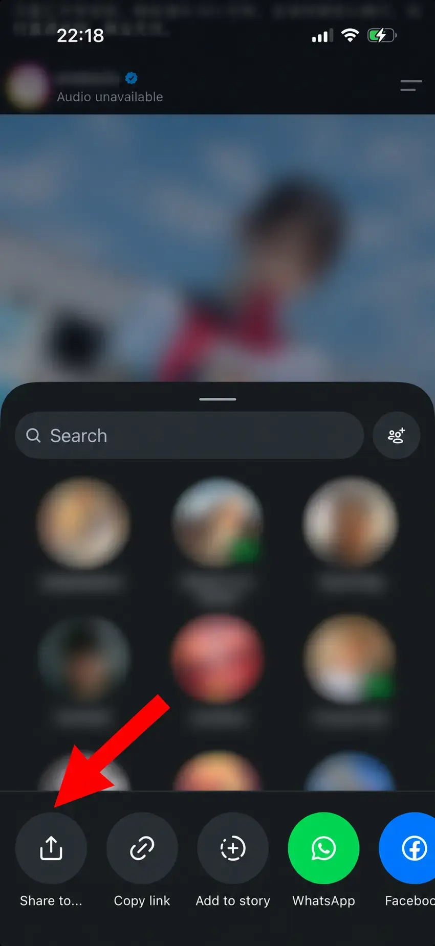 Tap Share in the source app to open the share options