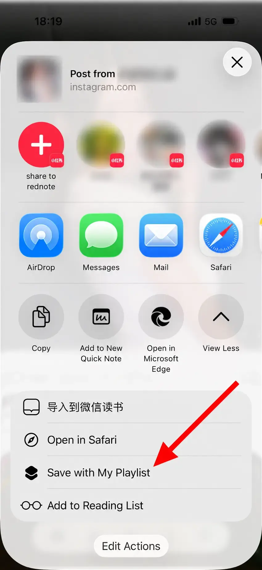 Choose Save with My Playlist in the iPhone Share Sheet